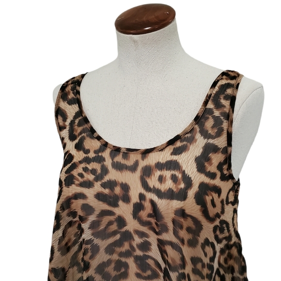 Forever 21 Animal Print Sharkbite Tank Top Jaguar Sheer Chiffon S - Picture 3 of 6